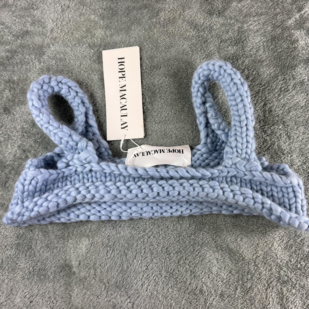 Hope Macaulay Crop Top XL Blue Chunky Knit Handmade Ireland Designer Tank Bralet - Picture 7 of 7
